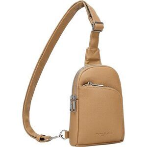 Blocking Sling Bag Leather Khaki